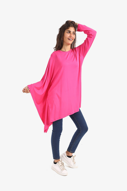 Viscose Plain Blouse with Batwing Sleeve