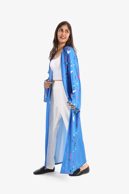 Crescents & Stars Printed Kimono - Blue