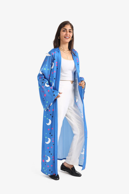 Crescents & Stars Printed Kimono - Blue