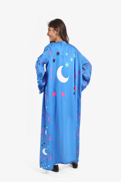 Crescents & Stars Printed Kimono - Blue