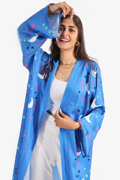 Crescents & Stars Printed Kimono - Blue