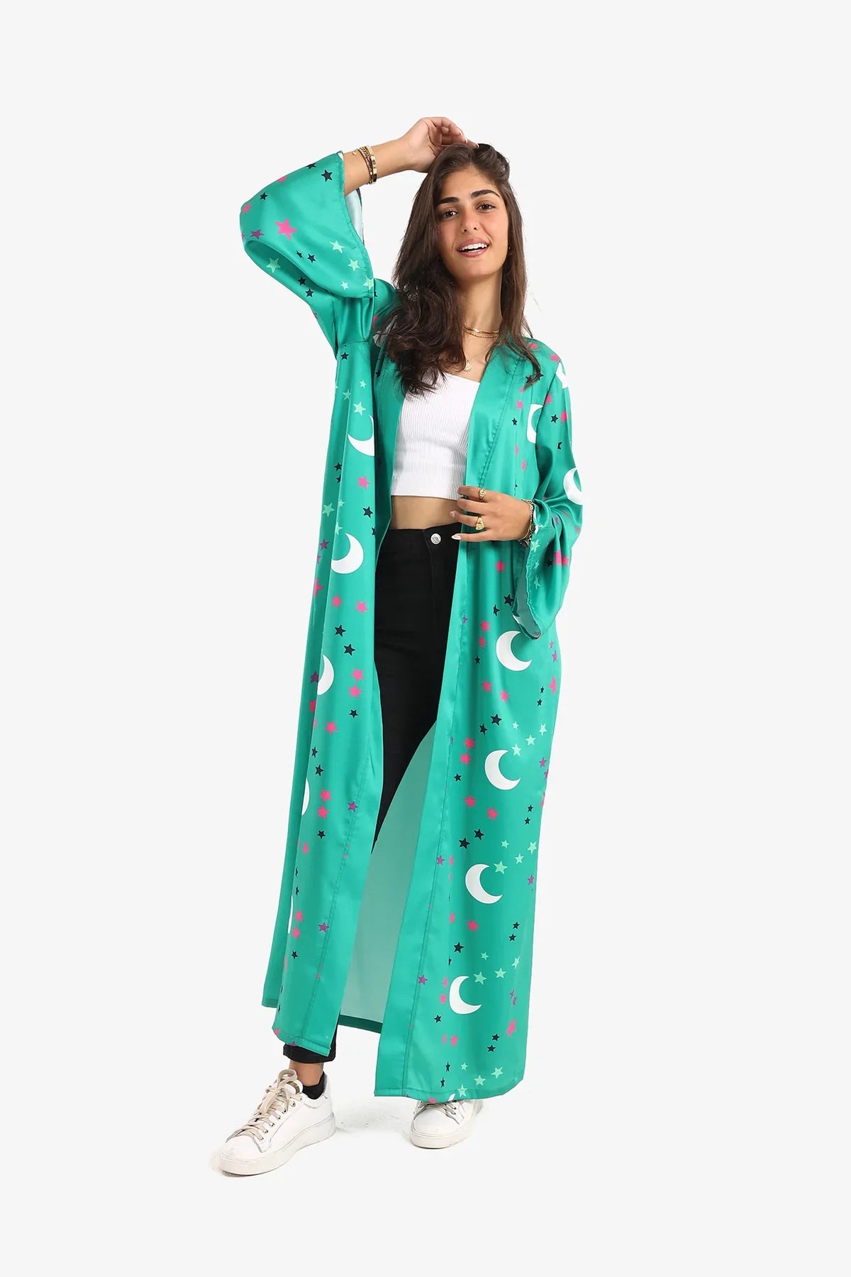 Crescents & Stars Printed Kimono - Green