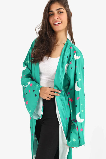 Crescents & Stars Printed Kimono - Green