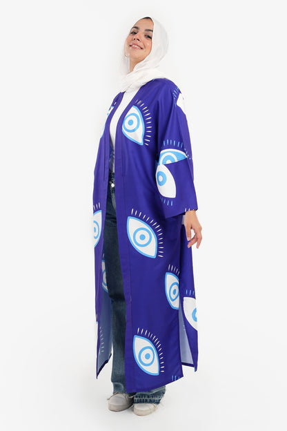 Big Eye Printed Kimono - Blue