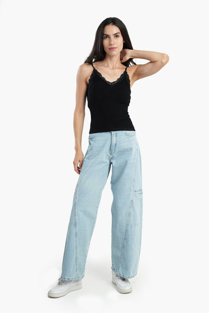 Microfiber Sleeveless Top with Lace