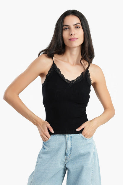 Microfiber Sleeveless Top with Lace