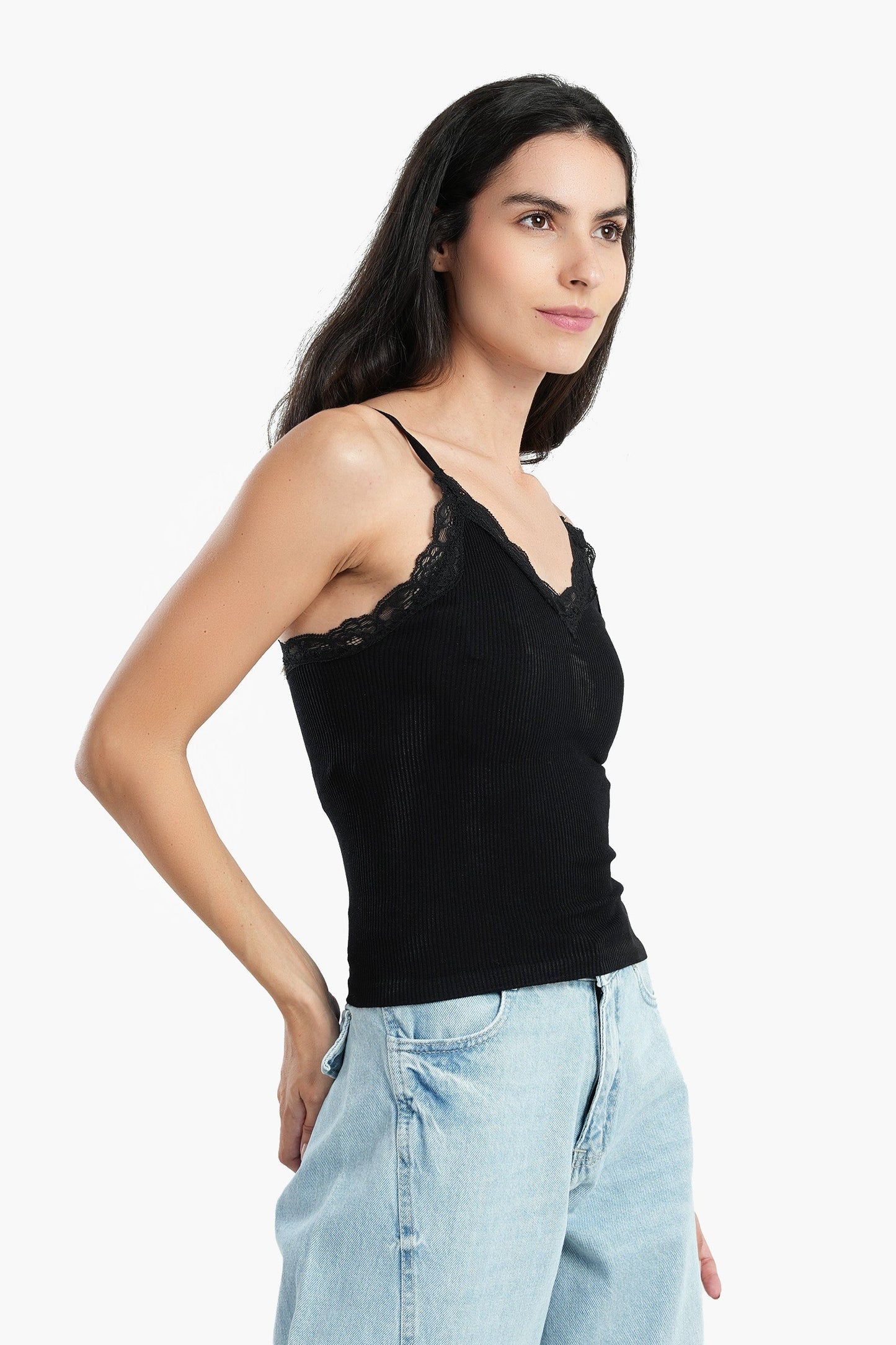 Microfiber Sleeveless Top with Lace