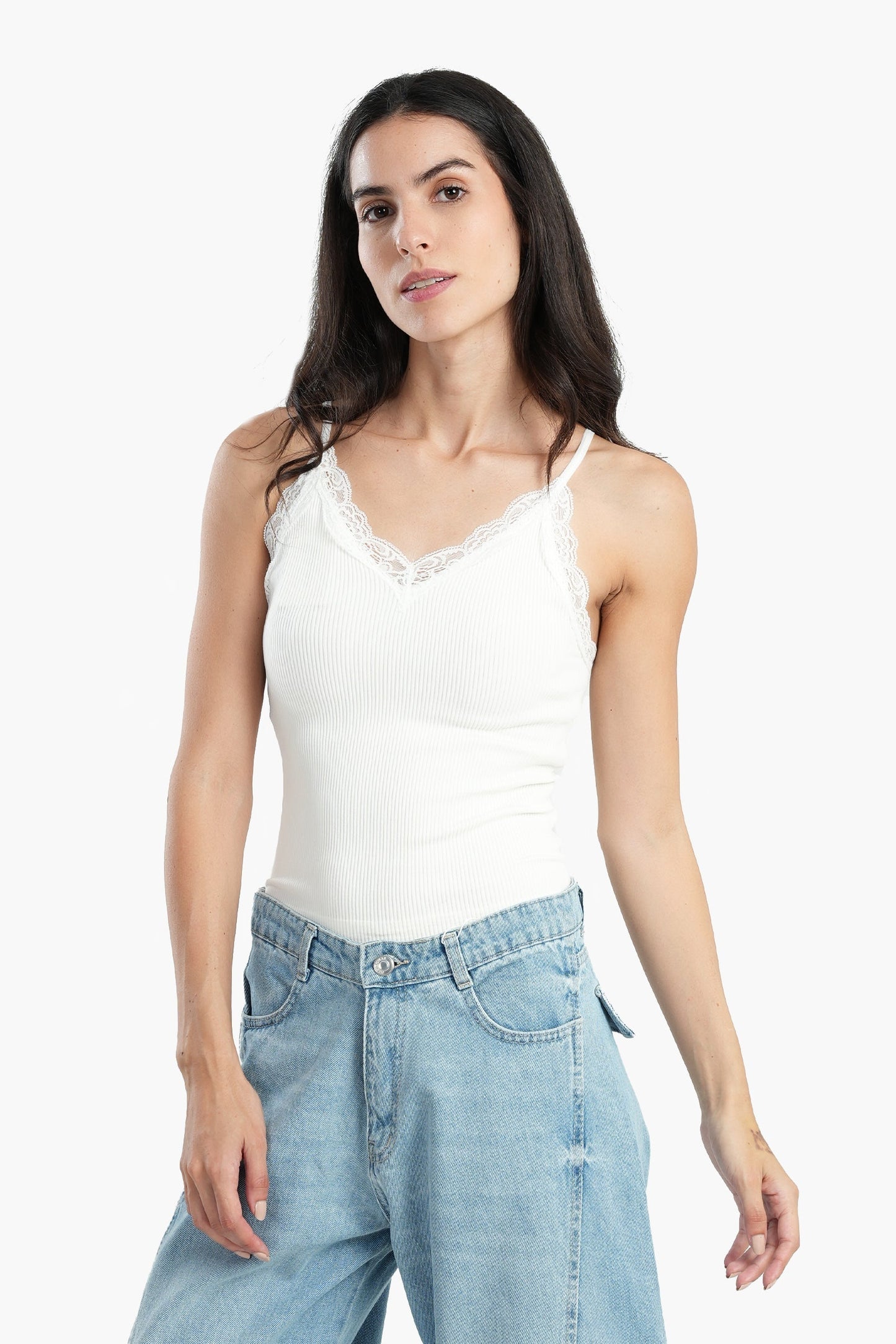 Microfiber Sleeveless Top with Lace