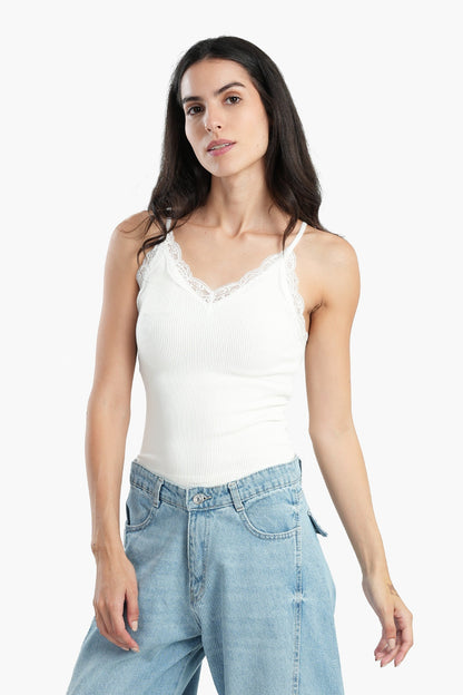 Microfiber Sleeveless Top with Lace