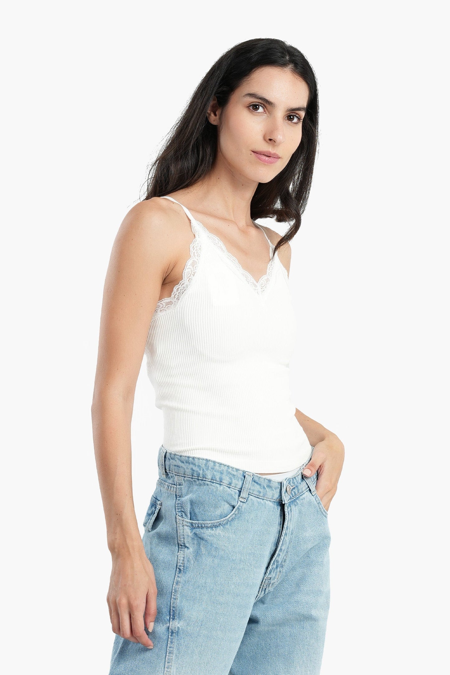 Microfiber Sleeveless Top with Lace