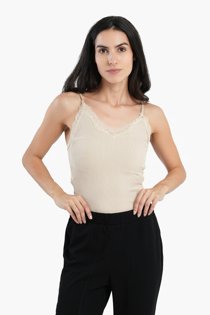 Microfiber Sleeveless Top with Lace