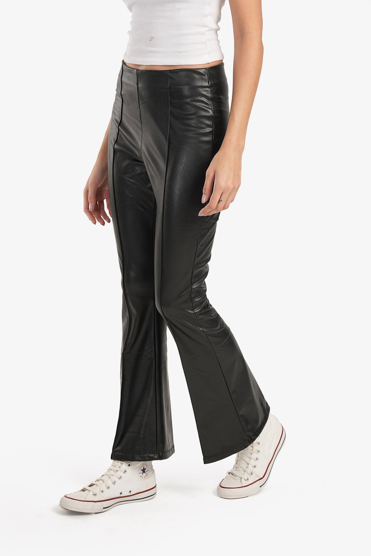 Black Leather Flare Pants