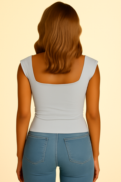 Cotton Lycra Minimalist Square Neck Top – Light Grey