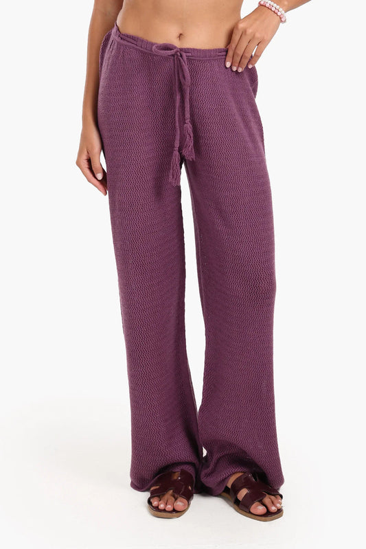 Cotton Crochet Knit Pants - Violet