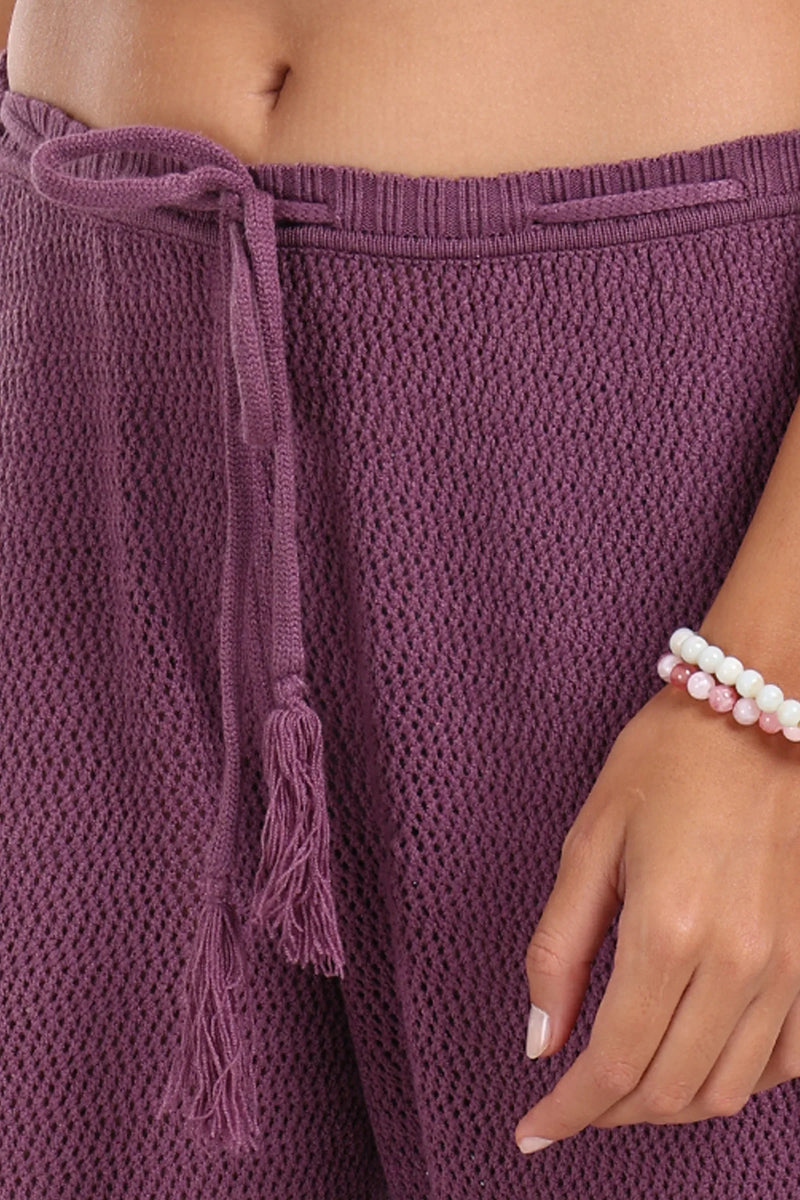 Cotton Crochet Knit Pants - Violet