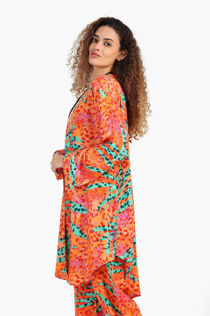 Printed Cardigan with Side Slits