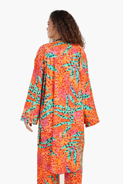 Printed Cardigan with Side Slits