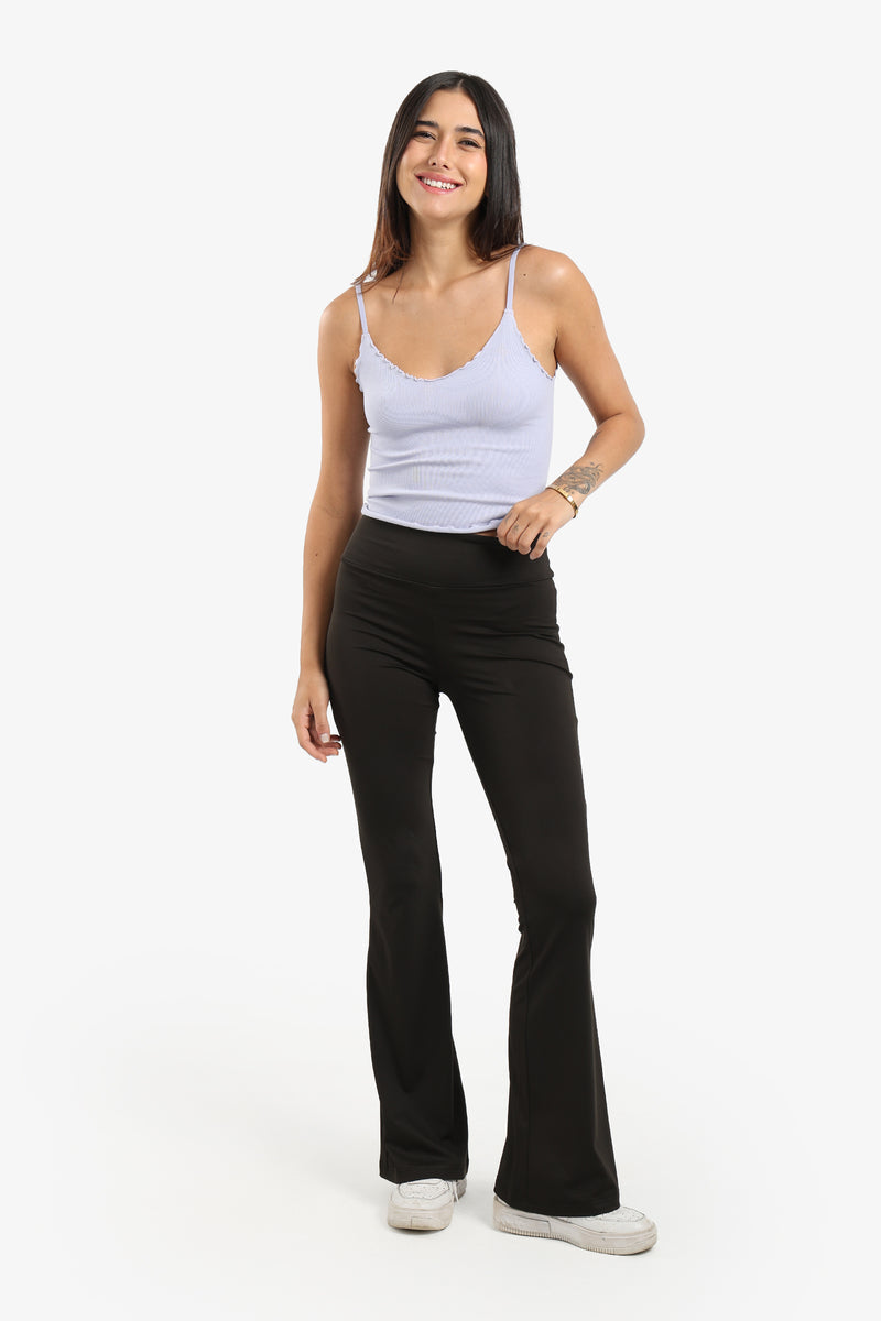 Microfiber Ribbed Plunge Ruffled Neck Top – Lavender