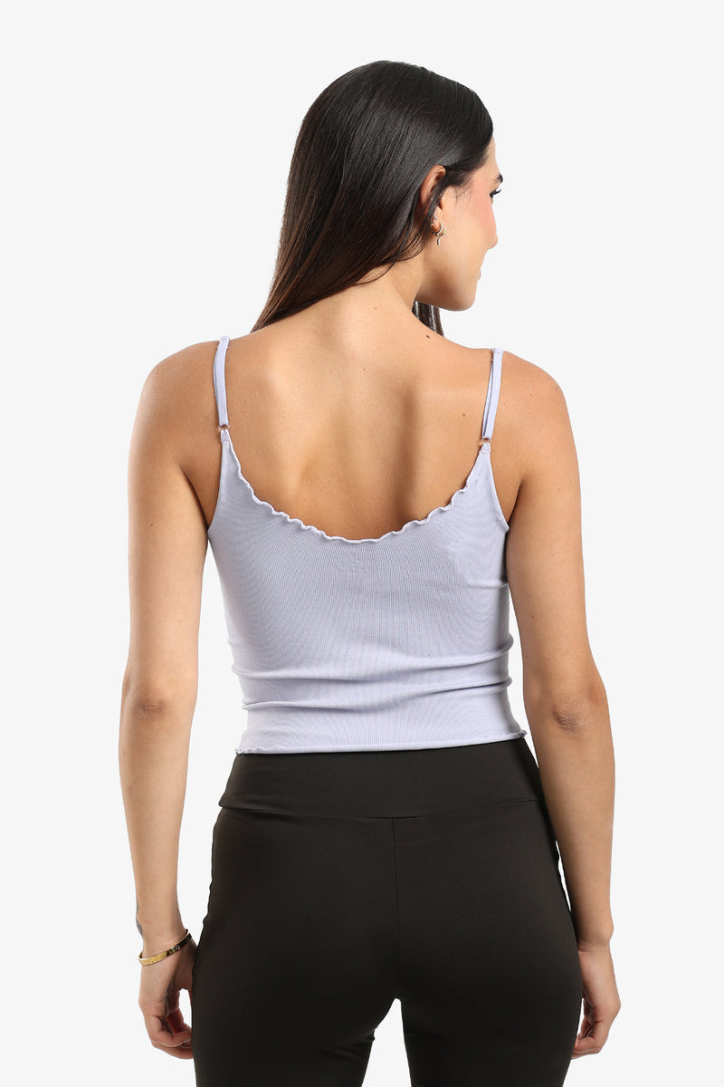 Microfiber Ribbed Plunge Ruffled Neck Top – Lavender