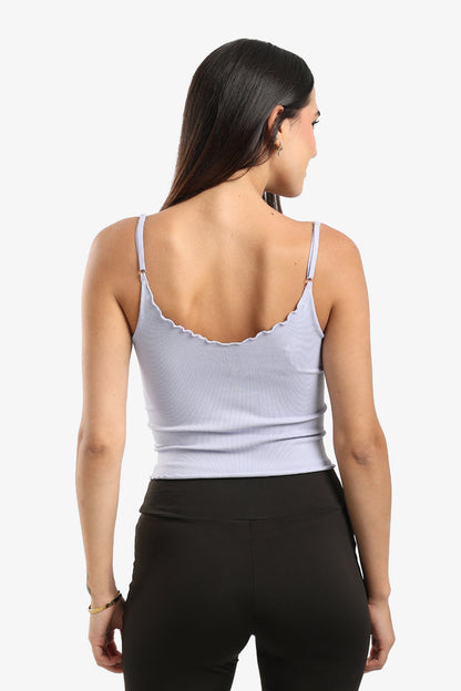 Microfiber Ribbed Plunge Ruffled Neck Top – Lavender