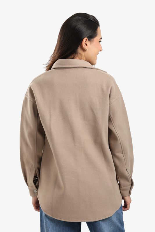 Fleece Solid Overshirt - Coffee