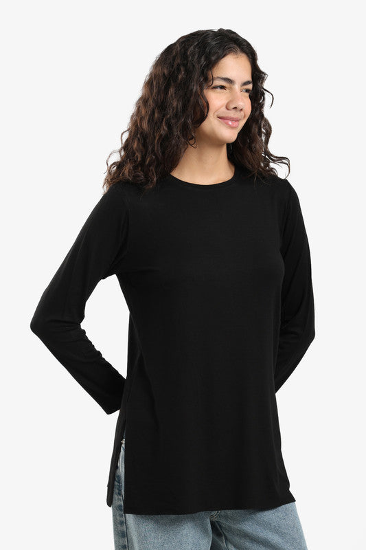 Poplin Solid Long Sleeve T-Shirt – Black
