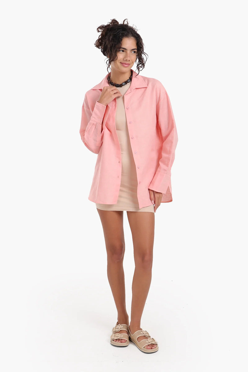 Linen Solid Long Sleeve Shirt – Peach