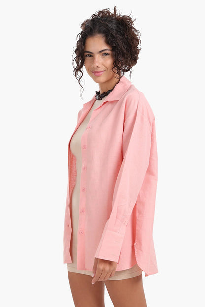 Linen Solid Long Sleeve Shirt – Peach