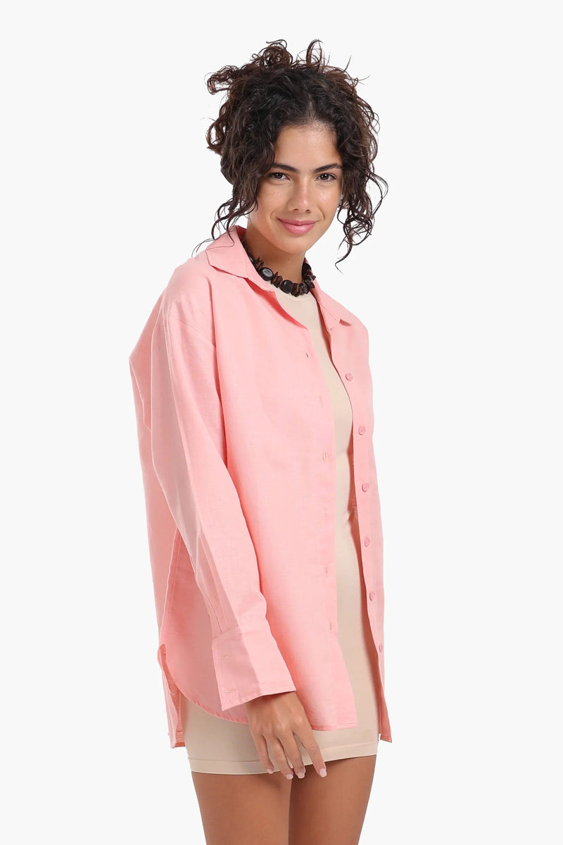 Linen Solid Long Sleeve Shirt – Peach