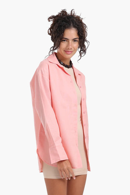 Linen Solid Long Sleeve Shirt – Peach
