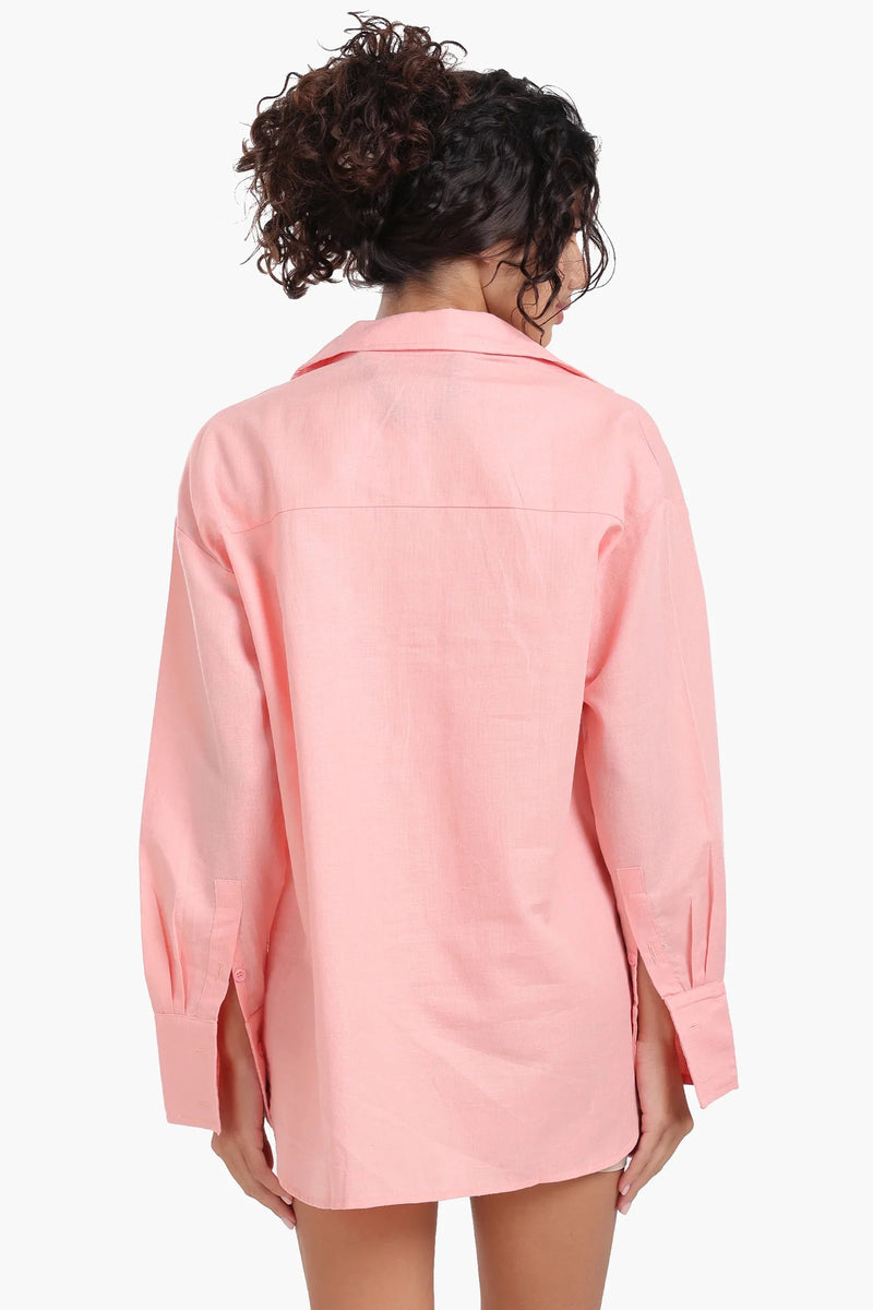 Linen Solid Long Sleeve Shirt – Peach