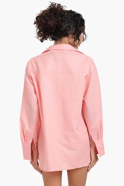 Linen Solid Long Sleeve Shirt – Peach