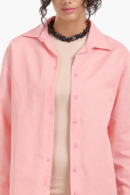 Linen Solid Long Sleeve Shirt – Peach