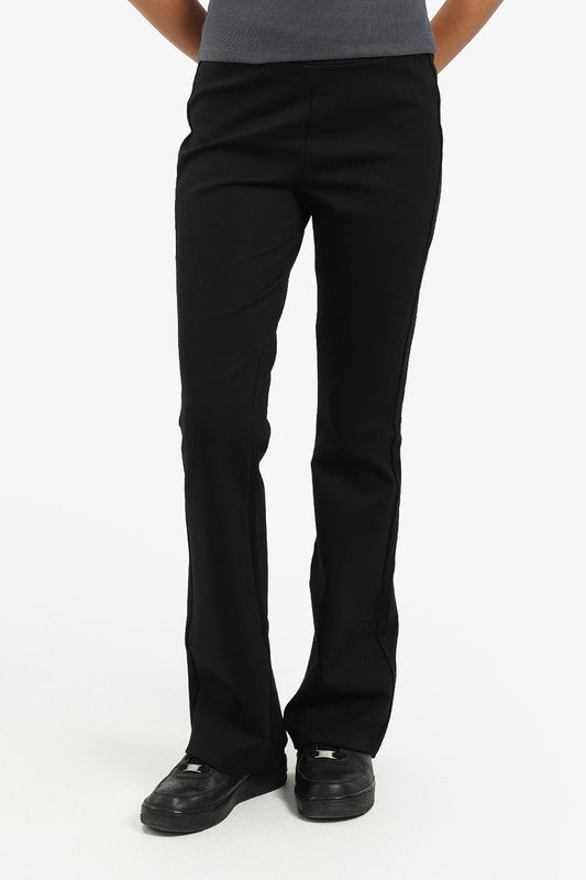 Cotton Blend Solid Flare Pants – Black