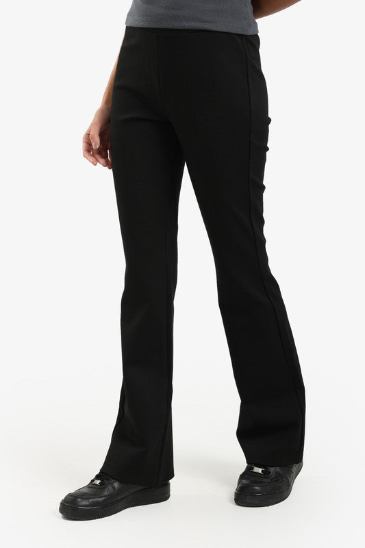 Cotton Blend Solid Flare Pants – Black