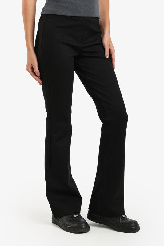 Cotton Blend Solid Flare Pants – Black