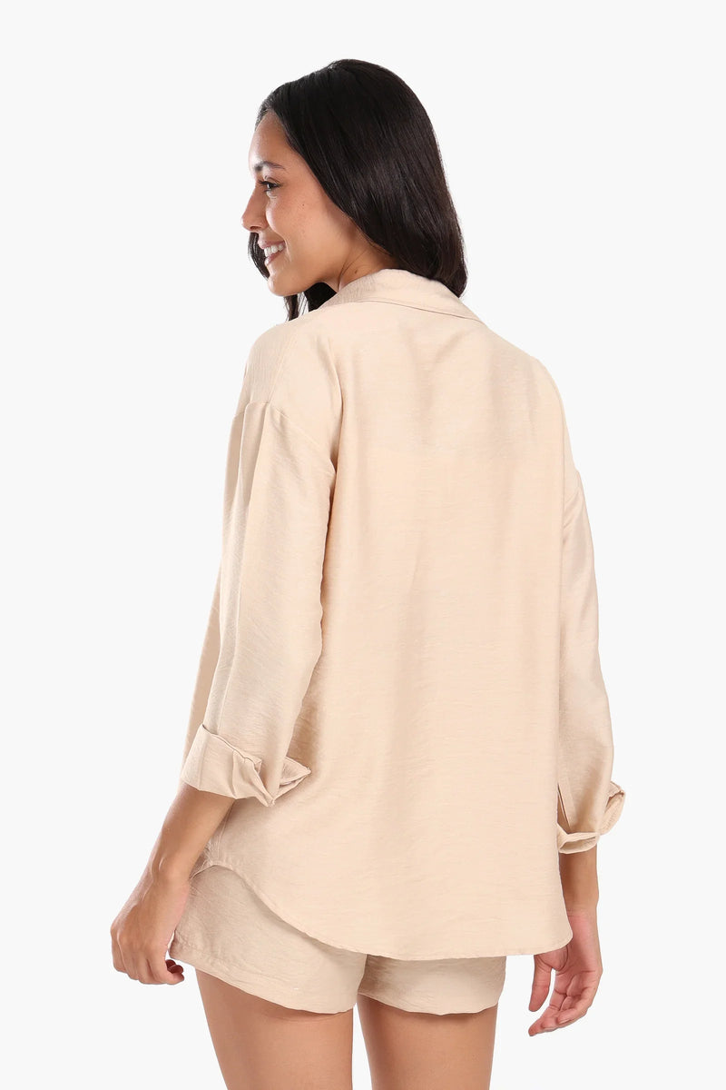 Tencel Solid Beach Shirt & Shorts Set – Beige