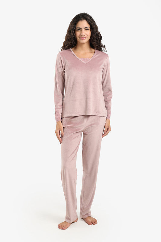 Velvet Solid Pyjama Set – Dusty Rose