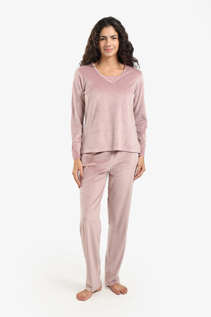 Velvet Solid Pyjama Set – Dusty Rose