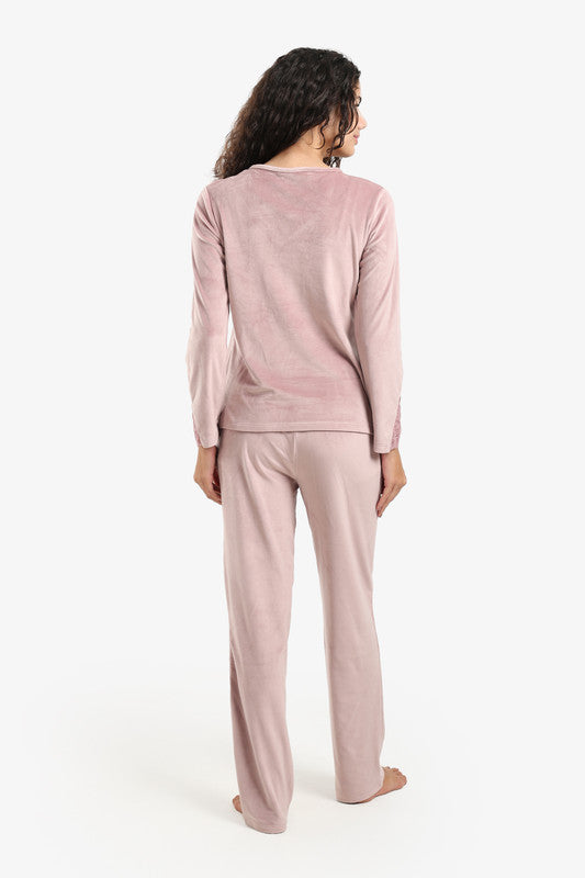 Velvet Solid Pyjama Set – Dusty Rose