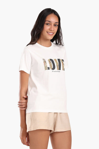Cotton "LOVE" Printed T-Shirt – Off White