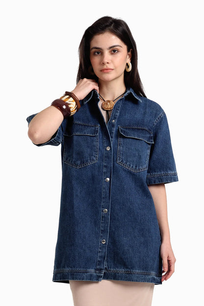 Cotton Solid Cotton Denim Shirt – Blue