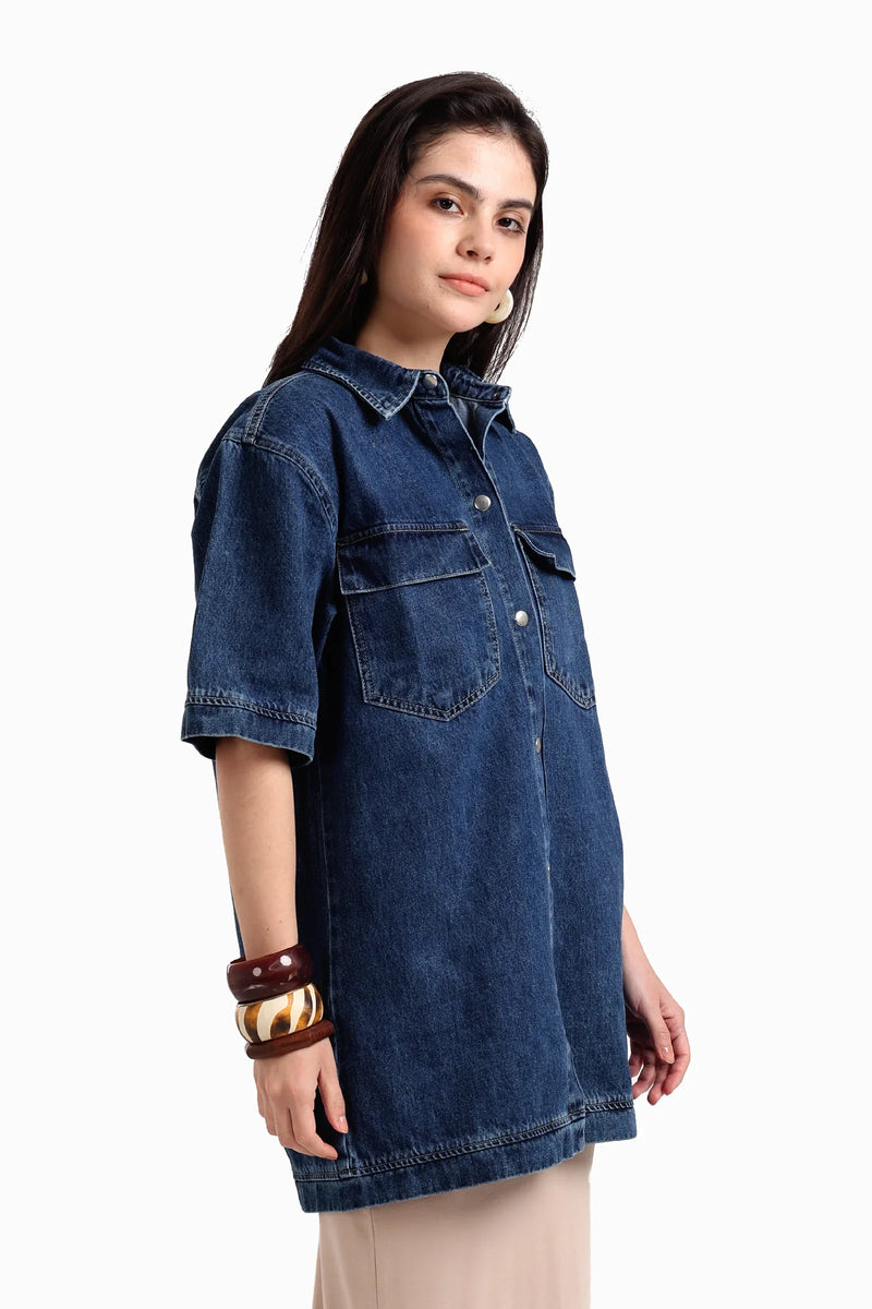 Cotton Solid Cotton Denim Shirt – Blue