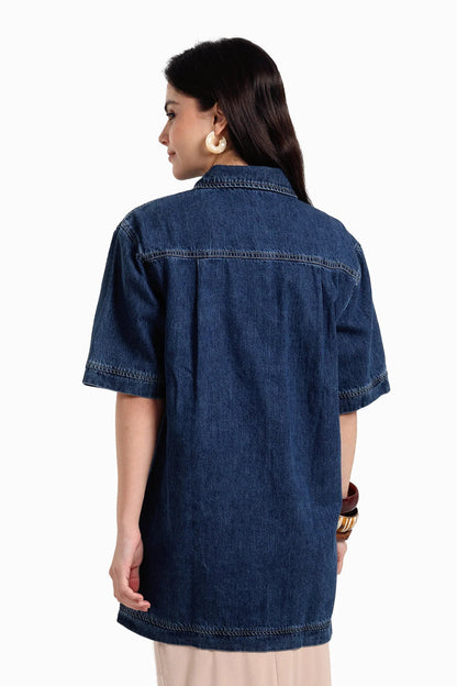 Cotton Solid Cotton Denim Shirt – Blue