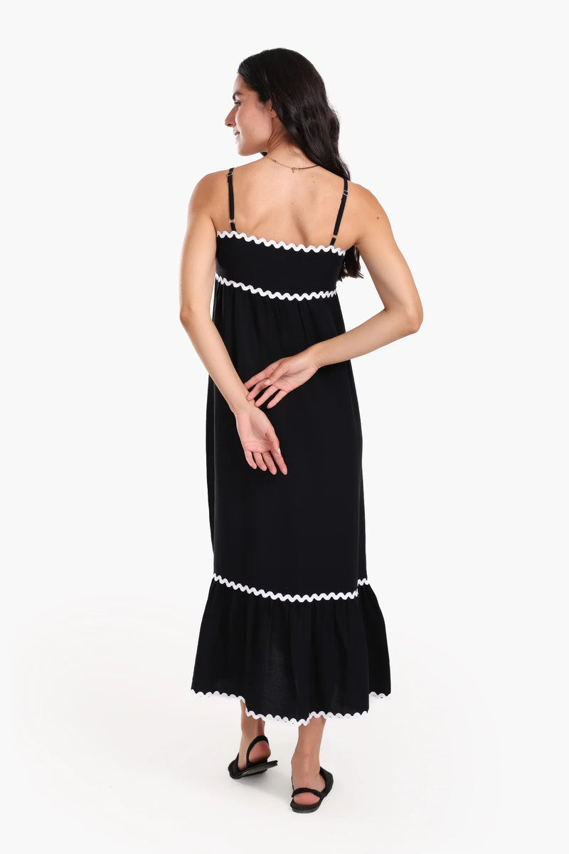 Tencel Solid Ric Rac Trim Beach Dress – Black