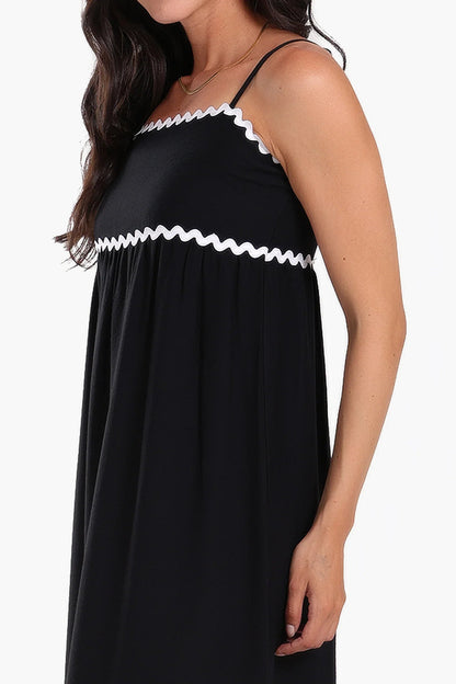 Tencel Solid Ric Rac Trim Beach Dress – Black