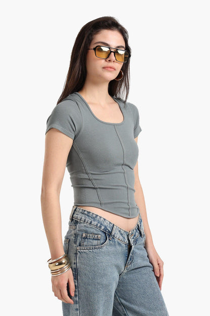Microfiber Ribbed T-Shirt – Grey