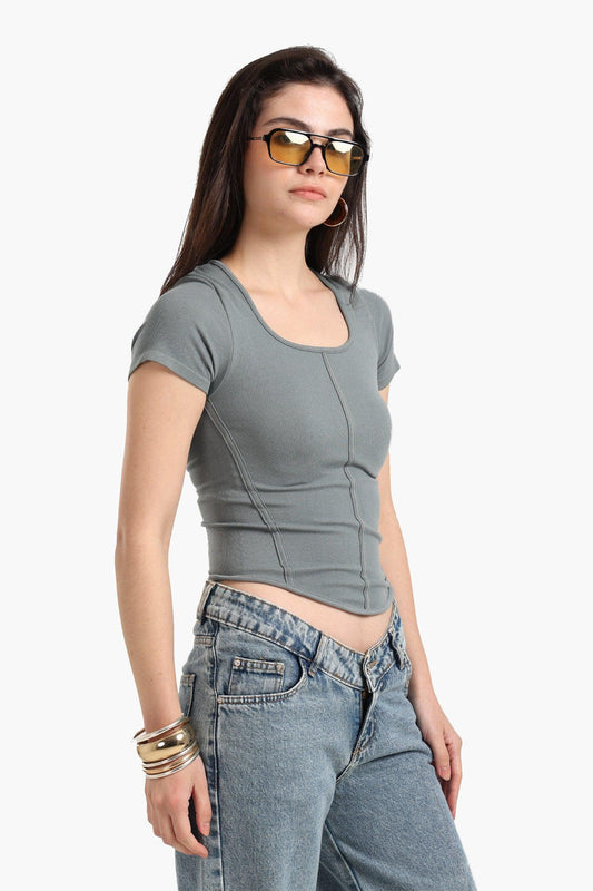 Microfiber Ribbed T-Shirt – Grey
