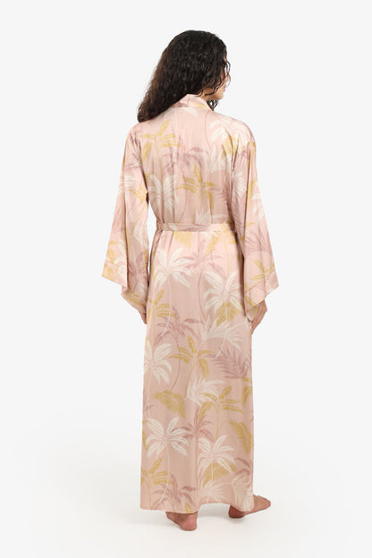 Satin Leaf Print Maxi Robe – Blush Pink