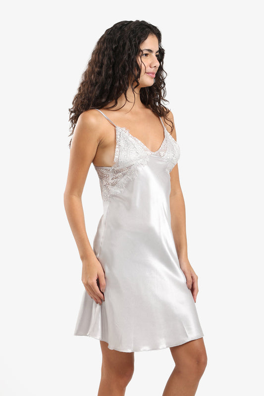 Satin Solid Babydoll – Silver